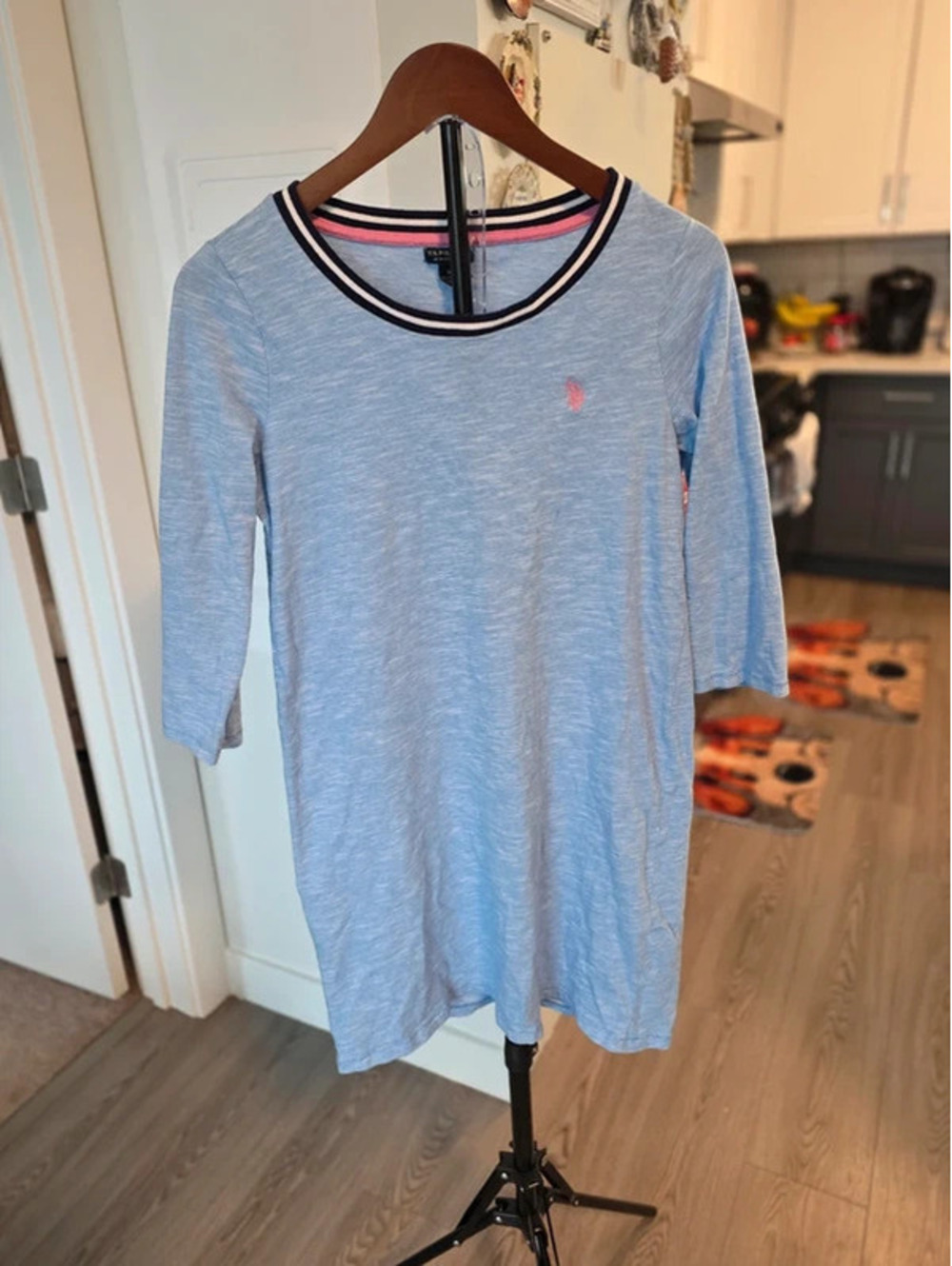 U.S. Polo Assn. Women's Light Blue Cotton Dress Medium